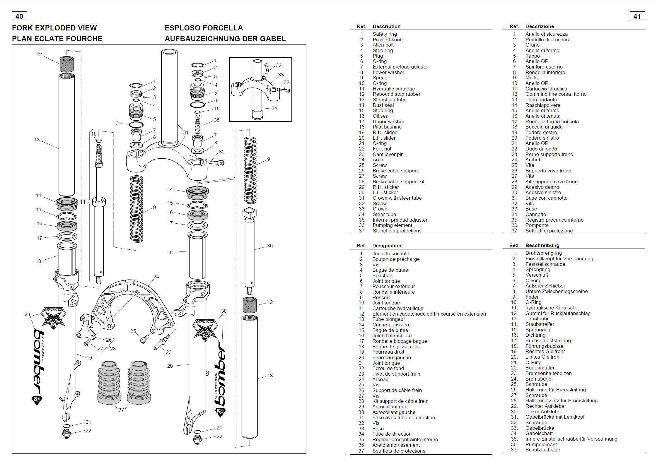 Z2 Fork Exploded view & Part Numbers
